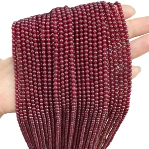 Perles rondes en pierre naturelle rouge foncé pour la fabrication de bijoux DIY, perles en vrac
