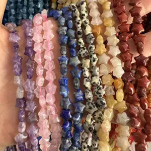 Detailed macro view of mixed 8mm star-shaped natural stone beads for DIY jewelry making