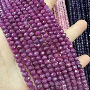 Detailed view of faceted 3x5mm purple natural stone abacus beads for DIY jewelry making