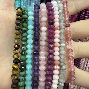 Natural Stone Faceted Abacus Beads Wheel Shape Spacer Loose Beads For DIY Jewelry Making Crafts Accessories Strand