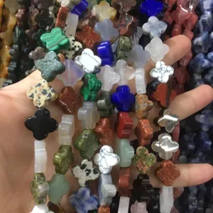 Multicolor natural stone four-leaf clover beads for DIY jewelry making