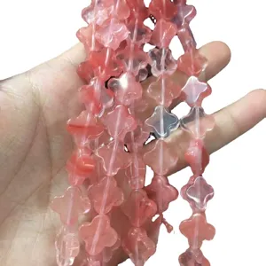 Natural pink clover-shaped crystal agate loose beads for DIY bracelet and necklace