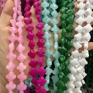 Natural Stone Faceted Four Leaf Clover Loose Beads For DIY Bracelet Necklace Making Crystal Agate Tiger Eye Amethyst Jewelry Accessories