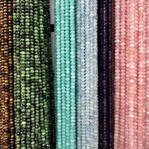 Natural faceted stone rondelle beads 3x5mm for DIY jewelry making in assorted colors