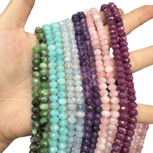 High-quality 3x5mm faceted natural stone abacus beads in multiple colors for DIY jewelry