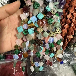 12mm faceted natural stone clover beads for DIY jewelry making