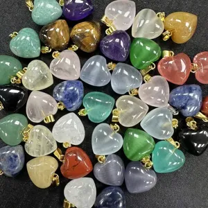 Herzförmiger Naturstein Anhänger Für DIY Schmuckherstellung Polierter Kristall Amethyst Rosenquarz Tigerauge Stein Charme Für Halsketten Zubehör