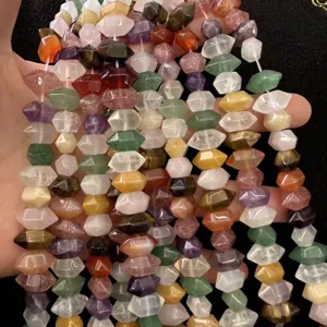 Close-up of colorful hexagonal natural stone beads for DIY jewelry making