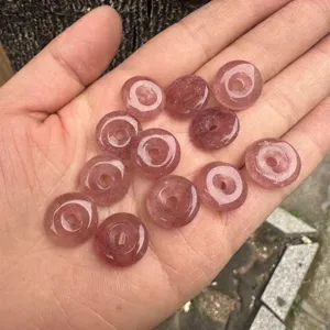 Natural Strawberry Quartz Ping An Kou Donut Beads For Jewelry Making DIY Bracelet Necklace Stone Accessories Polished Pink Gemstone