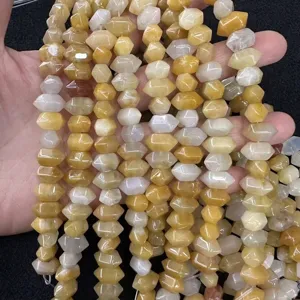Natural yellow agate hexagonal pillar beads for DIY jewelry making accessories