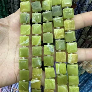 Close-up of natural green agate square beads for DIY bracelet making
