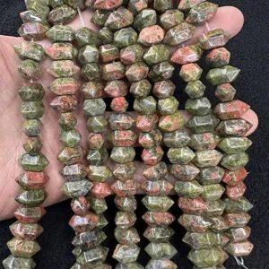 Natural unakite stone hexagonal column loose beads for DIY jewelry necklace making