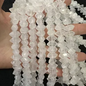 Macro detail of natural white agate hexagonal column beads for DIY jewelry making
