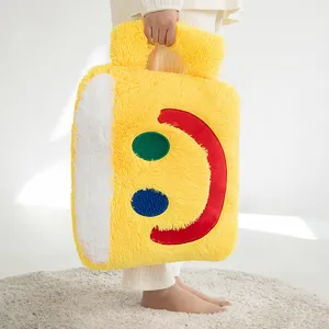 Yellow plush smiley face pillow, cute stuffed cushion for sofa, living room and car.