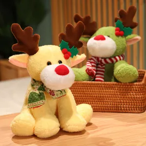 Colorful Christmas reindeer plush toy doll, cute stuffed animal holiday gift for home decor.