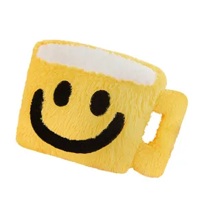 Yellow Smiley Coffee Beer Mug Plush Pillow Cute Soft Sofa Cushion Home Decor Backrest