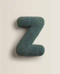 Dark green letter Z plush pillow, soft sherpa fabric, decorative alphabet cushion.