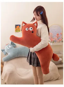 Joli coussin en peluche renard orange, oreiller animal doux et moelleux pour canapé lit.