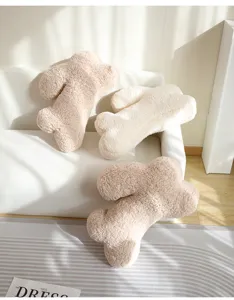 Nordic plush rabbit pillow, irregular decorative cushion for sofa, soft fluffy home decor.