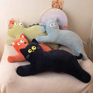 Joli coussin en peluche animal long chat dinosaure éléphant doux rembourré oreiller de sommeil