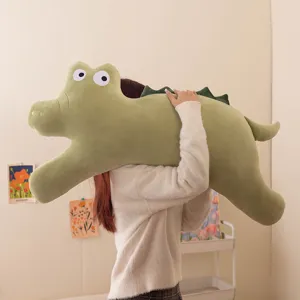 Joli coussin long en peluche de dinosaure vert doux oreiller de corps pour canapé sommeil