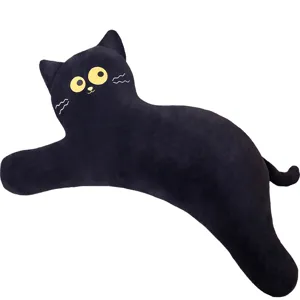 Joli coussin en peluche de chat noir, oreiller d'animal en peluche doux pour canapé et lit.