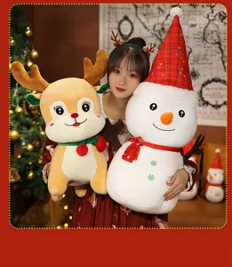 Christmas plush toy cute reindeer and snowman stuffed doll holiday gift home decor