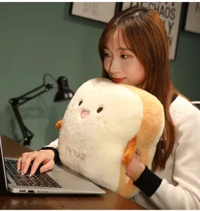 Cute toast plush hand warmer pillow, soft furry cushion for office nap, cute home decor gift.