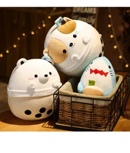 Süßes Bubble Tea Tier Plüschkissen Spielzeug, weiche runde Perlenmilchtee Katze Bär Hai Stoffpuppe.