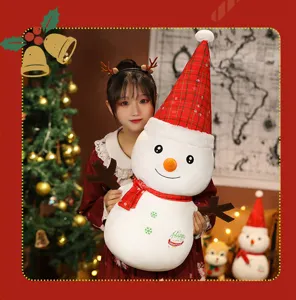 Large Christmas snowman plush toy with red plaid hat and scarf, perfect holiday gift.