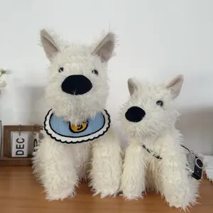 Cute West Highland White Terrier plush toy set, soft fluffy puppy dolls for girls gift.