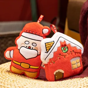 Niedliches Weihnachten Plueschtier Anhaenger Set, weicher Weihnachtsmann und Haus Dekoration.
