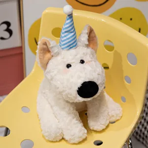 Cute West Highland White Terrier plush toy soft puppy doll with cute party hat mini gift