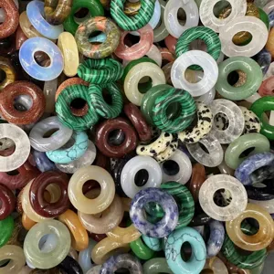Natural Stone Agate Large Hole Loose Beads Donut Shape Round Gemstone Beads For DIY Jewelry Making Necklaces Pendants Accessories Unisex