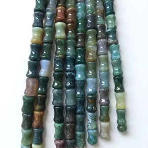 Natural 8x12mm bamboo-joint stone beads in mixed green and brown for DIY jewelry making