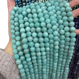 Cuentas redondas de amazonita verde claro A+ para la fabricación de joyas hechas a mano