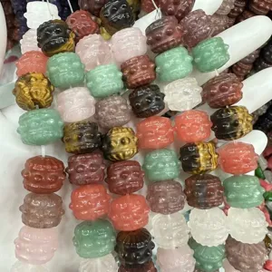 Natural carved mixed stone and agate beads in drum shape for DIY jewelry crafting