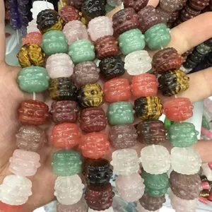Assorted natural carved stone agate crystal drum beads for DIY jewelry making strands