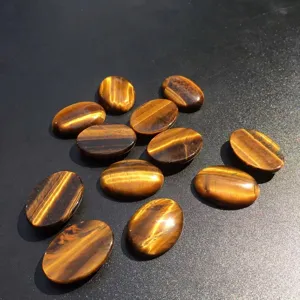 Natural oval tiger eye cabochon stones with flat back for DIY jewelry making crafts