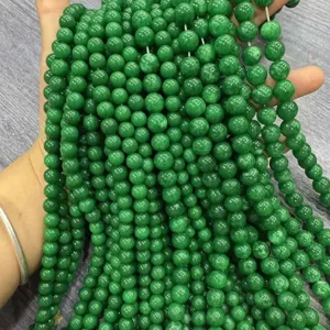 Natural green Malaysian jade round beads for DIY necklace jewelry making accessories