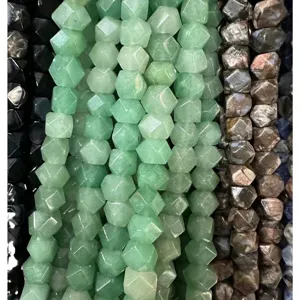 Cuentas de piedra verde octogonales facetadas para la creación de joyas y pulseras DIY a mano