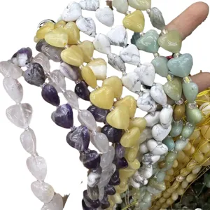 Assorted natural stone heart-shaped beads in various colors for DIY jewelry crafts.
