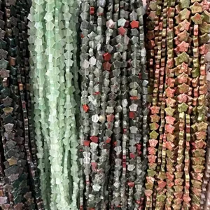 Detail showing 8mm star shaped natural stone beads in various colors for jewelry making