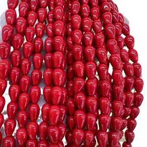 Perles en nacre rouge foncé en forme de goutte pour la création de bijoux DIY artisanat