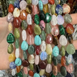 Perles en pierre naturelle en forme de goutte plate pour accessoires de bijoux DIY