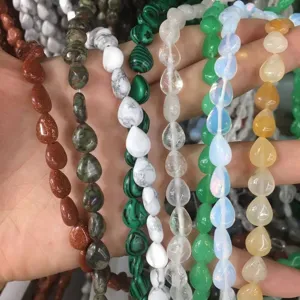 Perles en pierre naturelle en forme de goutte plate pour la fabrication de bijoux DIY