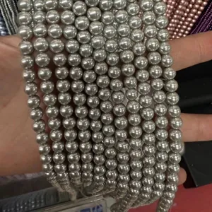 Fils de perles de coquillage grises brillantes pour la création de bijoux DIY et colliers