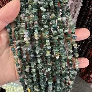 Detalle de cuentas de piedra natural ágata musgo verde de 3x5mm para joyería DIY