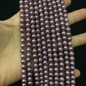 Rangs de perles de nacre violettes rondes pour la fabrication de bijoux DIY, colliers.