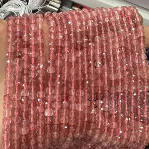 Detailed macro view of 6mm faceted pink natural stone sugar cube beads for DIY jewelry